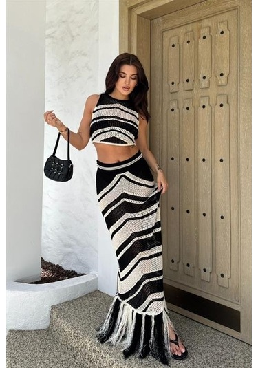 Lenny Püskül Detaylı Crop Takım 9863 Ekru