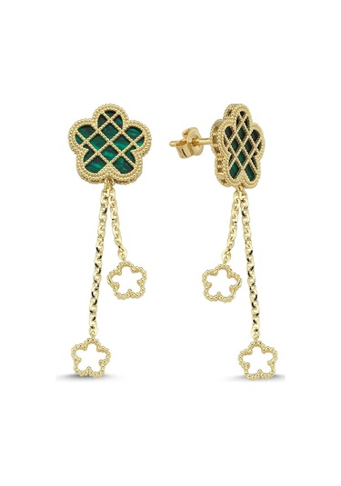 Yeşil Sedefli Altın Küpe