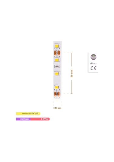 ACK Şerit LED 60 Led'li 3000K Günışığı 7W 5 Metre AS01-00800