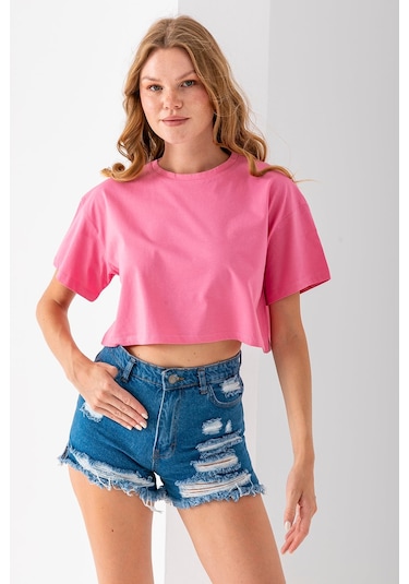 Giysa Kadın Bisiklet Yaka %100 Pamuk Basic Crop T-shirt Pembe - 925007 Pembe Giysa Kadın Bisiklet Yaka %100 Pamuk Basic Crop T-shirt Pembe - 925007 Pembe