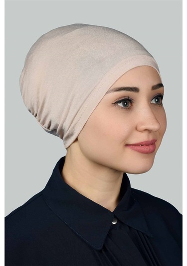 Altobeh Hazır Pratik Geçmeli Lastikli Tesettür Bone - Bej