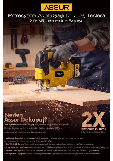 Assur ASR857 21V Çift Akü Dekupaj Testere Sarı