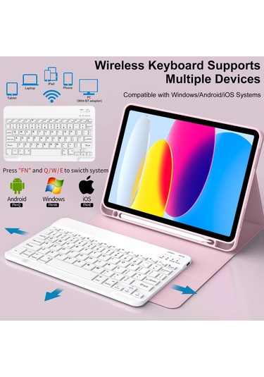 Yunboo İpad Uyumlu 10. Nesil 10.9 İnç Ve İpad Uyumlu 11 2025 A16 İçin Manyetik Bluetooth Klavye Koruyucu Kılıf - Pembe