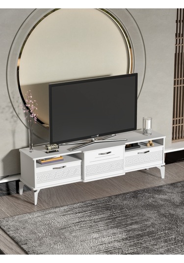 Tv Sehpası Tv Ünitesi Vera Beyaz Çizgili 5053 Çok Renkli