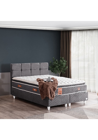 Gümüş Tek Kişilik Baza Başlık Real Pedli Yatak Seti Antrasit 100 x 200