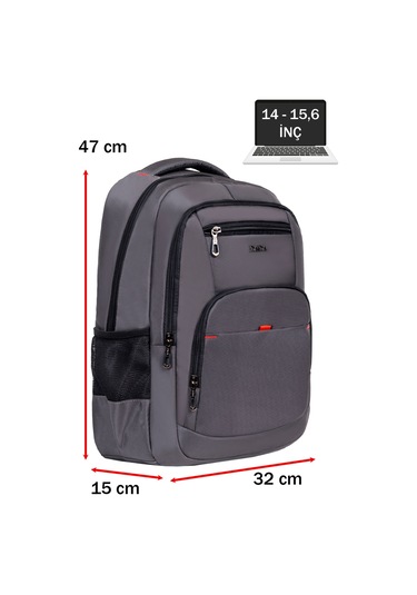 Dada 03 Usb Aparatlı Gri Laptop Sırt Çantası 15,6 İnç Geniş İç Hacim Darbe Emici Koruma