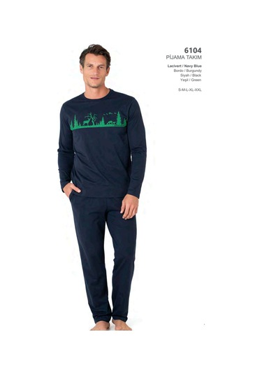 Pierre Cardin 6104 Erkek Uzun Kollu Bisiklet Yaka Pijama Takımı-lacivert Lacivert