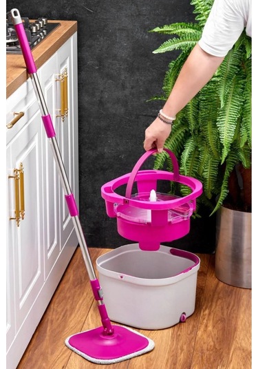 Çift Kovalı Otomatik Mop Temizlik Seti Temiz & Kirli Su Ayrışmalı, Kendini Sıkan Mikrofiber Paspas