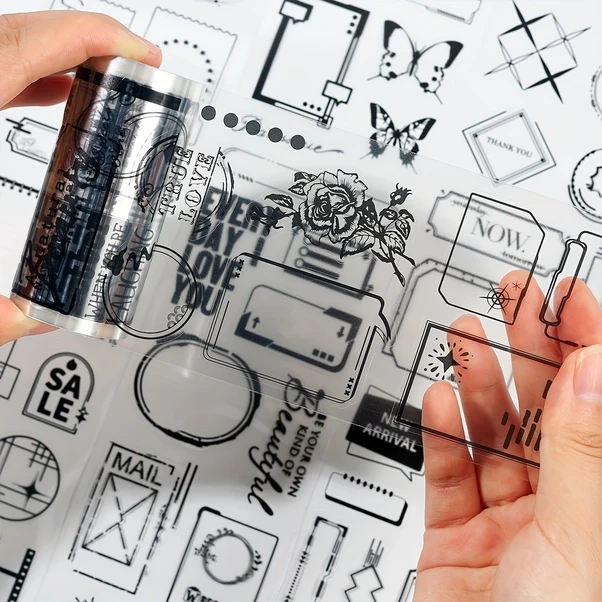 Gateesat 4 Rulo Zabc Zaman Parçacıkları Dekoratif Şerit Su Geçirmez Pet Scrapbooking Günlük Dıy