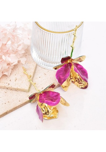 Ganzhoushop Yeşil Yeni Yaz Mor Mor Mor Küpe Kadınlar Için Géométrik Dangly Çiçek Desenli Alaşımlı Wv Mor