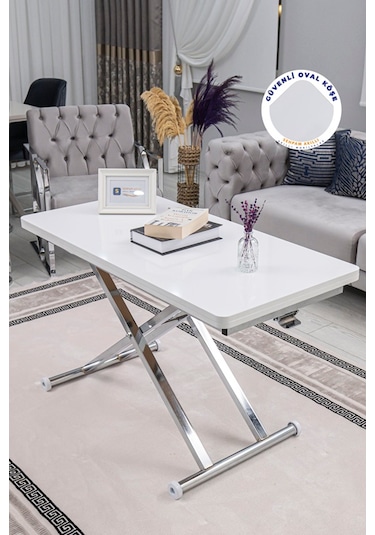 Home Üst Tabla Mdf Beyaz Oval Köşe Alt Krom