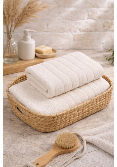 Violeta Model 2'li Banyo Havlu Seti Krem
