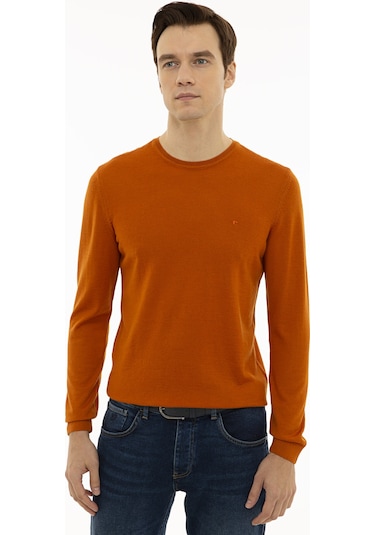 Cacharel Turuncu Slim Fit Bisiklet Yaka Basic Triko Kazak