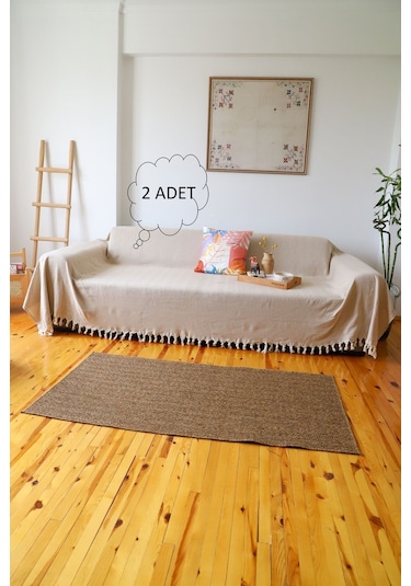 2'li Kolları Örten Koltuk Örtüsü 180x300 Battal Boy Bej Bej