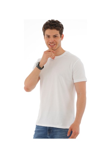 Everest Erkek Kısa Kol Pamuklu Yuvarlak Yaka Günlük Tişört Beyaz