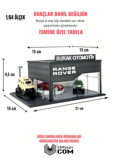 1/64 Ölçekli Range Rover Diorama Tasarımlı Araç Sergileme Garajı 3d Baskı