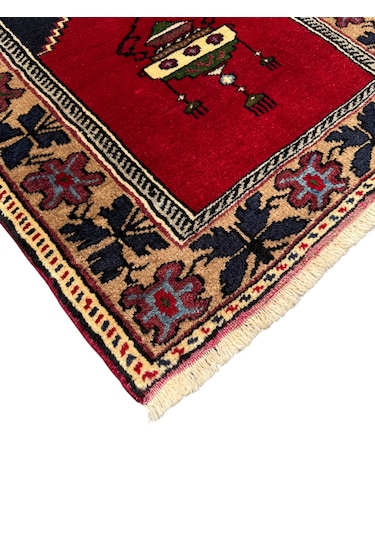 El Dokuma Küçük Taşpınar Namazlık 74x96 Kırmızı Küçük Seccade Yün