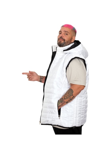 Mode Xl Battal Beden Erkek Kapitone Yelek 25709 Ekru