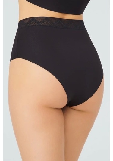 Cotonhill Desenli Lastikli Yüksek Bel Lazer Kesim Bikini Külot-siyah Siyah