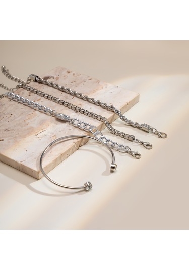 Kadınlar İçin Şık Metal Açık Bilezik Seti, Hip-hop Tam Elmas Büküm Zincir Bilezik Seti Diğer