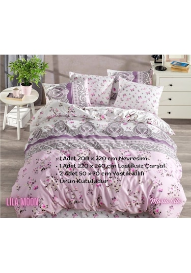 Ranforce Light Maria Lila Çift Kişilik Nevresim Takımı Pembe - Lila
