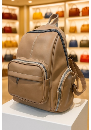 Newish Polo Donna Model Sırt Çantası-yıkama Suni Deri Sütlü Kahverengi