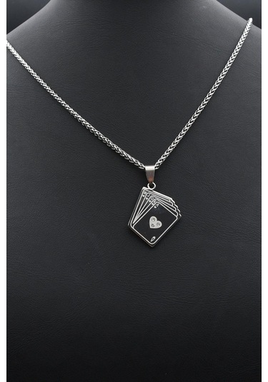 Iskambil Oyun Kağıdı Motifli Kolye Paslanmaz Çelik Zincir 902299 Gümüş