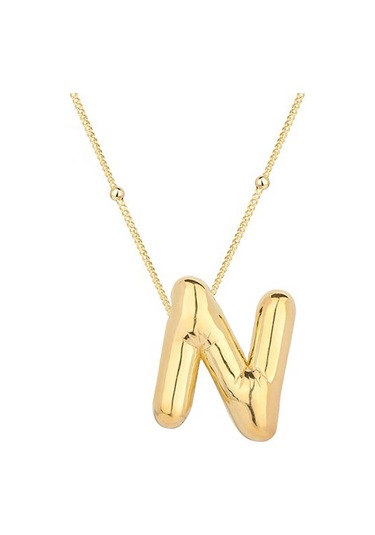 925 Ayar Gümüş Gold Balon N Harfi Kadın Kolye Gümüş