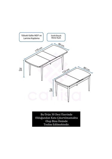 Canisa Zen Serisi 80x132 Mdf Açılabilir Beyaz Mermer Desen Masa Beyaz Mermer