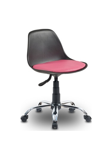 Ofiscombin Krom Metal Ayaklı Döner Tekerli Sırtlı Çalışma Taburesi Tabure Pembe Deri 00047499815