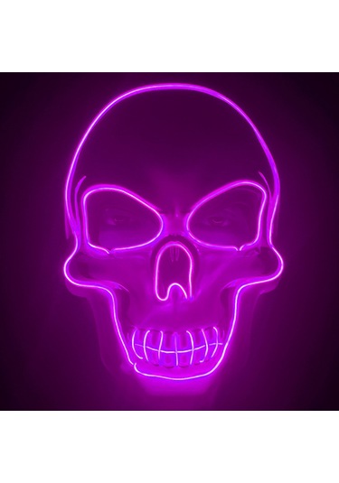 Aubyhe Karanlık Ortam İçin Mor Ses Kontrollü Led Aydınlatmalı Korkunç Adam Kafası Halloween Maskesi 14+