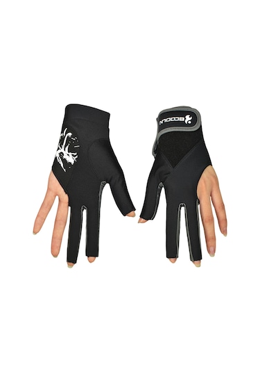 Youtek Sol El İçin Üç Parmak Kesmeli Nefes Alabilir Bilardo Eldiveni - Siyah, S-m Boyut, Esnek Ve Yumuşak