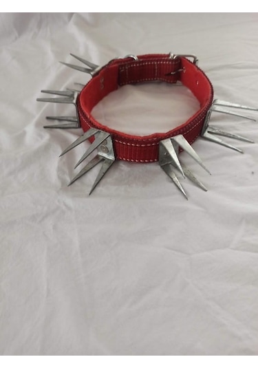 Büyük Irk Çift U Çivili Dikenli Korumalı Köpek Tasması Bordo