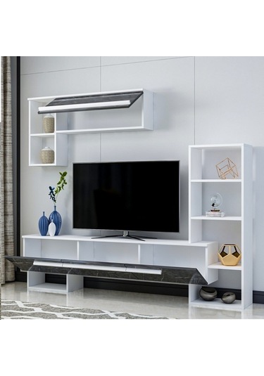 Tv Ünitesi Star Beyaz Mermer Desen