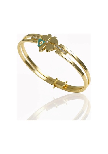 Altın Yoncalı Kelepçe Bilezik