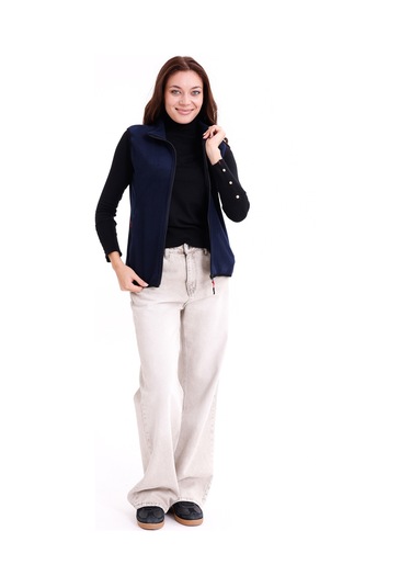 Monox Kadın Slim Fit Tam Fermuarlı Polar Yelek Lacivert