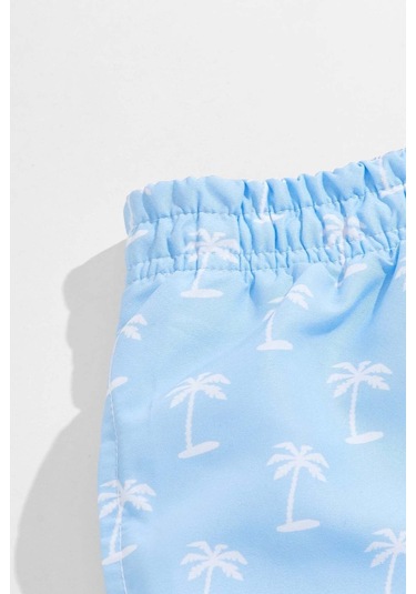 Angelsin Erkek Basic Standart Boy Şık Palmiye Baskılı Mayo Cepli Deniz Şortu Mavi