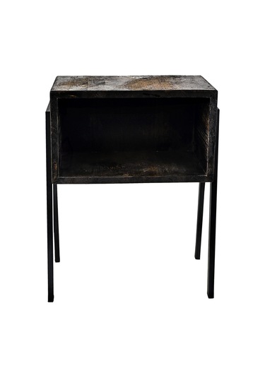 Rustik Siyah Gece Masası - Metal Ayaklar - Komidin - Çam Massif Siyah