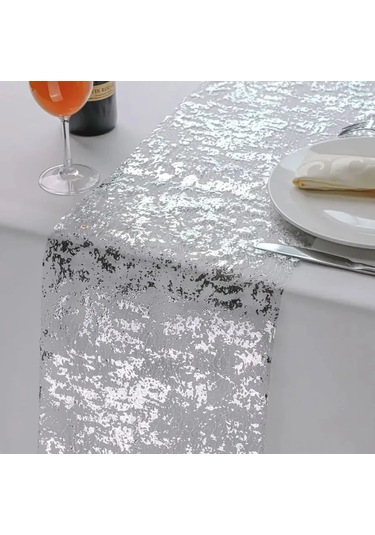 Xindoker Lüks Masa Örtüsü: 28x270 Cm Sentetik Malzeme, Altın Folyo Desenli, Dayanıklı Ve Şık Dekorasyon Gümüş