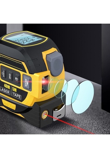 Pazly 3'ü 1 Arada Lazer Şerit Metre: 40m Lazer Uzaklık + 5m Şerit + Çapraz Ölçüm - Pratik Ve Hassas Ölçüm Aracı