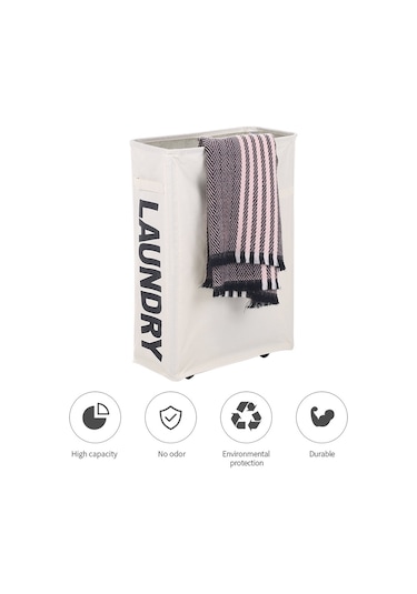 Cbtx Köşe İnce Katlanabilir Oxford Kumaş Çamaşır Sepeti Kutusu Örgü İpli Kirli Giysiler Bej Diğer