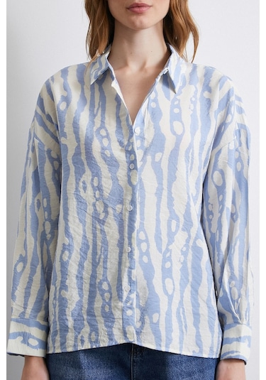 Zebra Desen Modal Gömlek Mavi Mavi