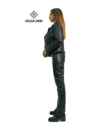 Hilda Deri Lotus Biker Tarzı Siyah Hakiki Deri Ceket 001
