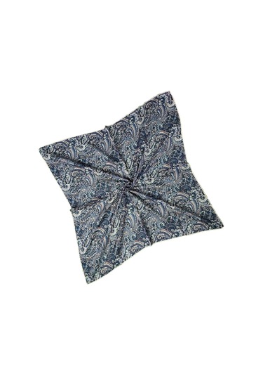 Ebruli Pamuklu Etnik Desenli Soft Eşarp 90x90 Cm Lacivert - Krem