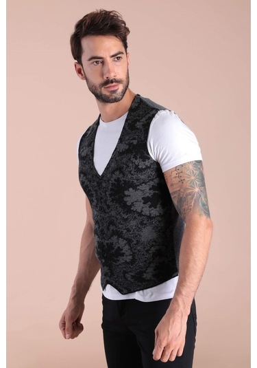 Ferraro Çift Renk Yün Triko Yelek - Siyah-Siyah