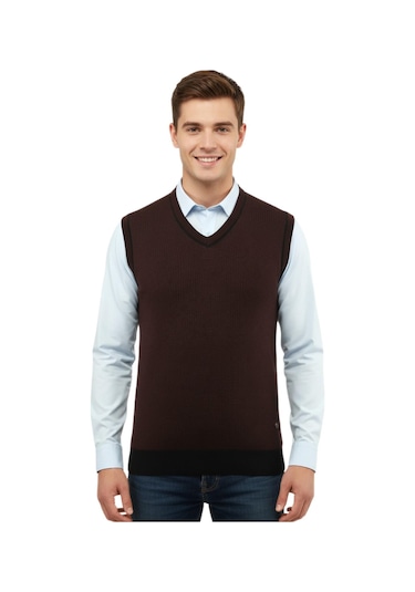 Çizgi Triko Erkek V Yaka Süveter Çelik Örgü Regular Kalıp 5208h Bgl-st04960 Bordo