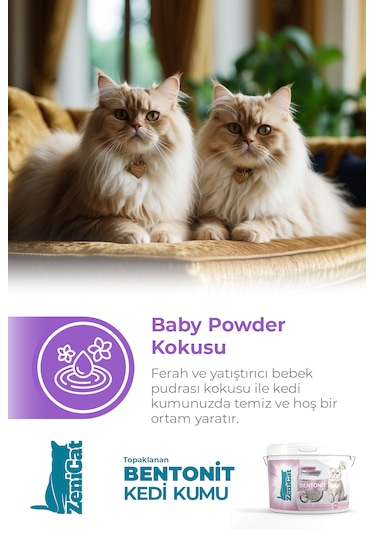 Zenicat Bebek Pudrası Kokulu Renkli İnce Bentonit Kedi Kumu 18 L