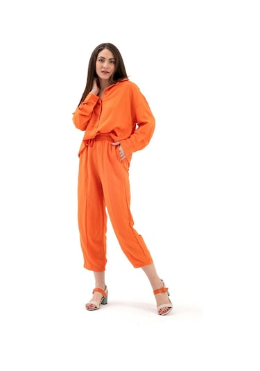 Krinkıl Kumaş Keten İkili Takım - Oranj-oranj Oranj