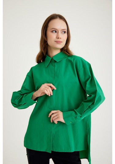 Mizalle Basic Poplin Yeşil Gömlek Yeşil