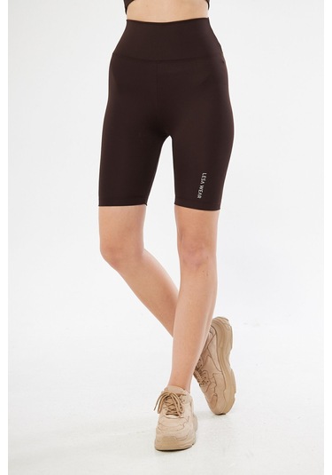 Lesa Wear Yüksek Bel Likralı Toparlayıcı Kısa Şort Tayt Kahverengi